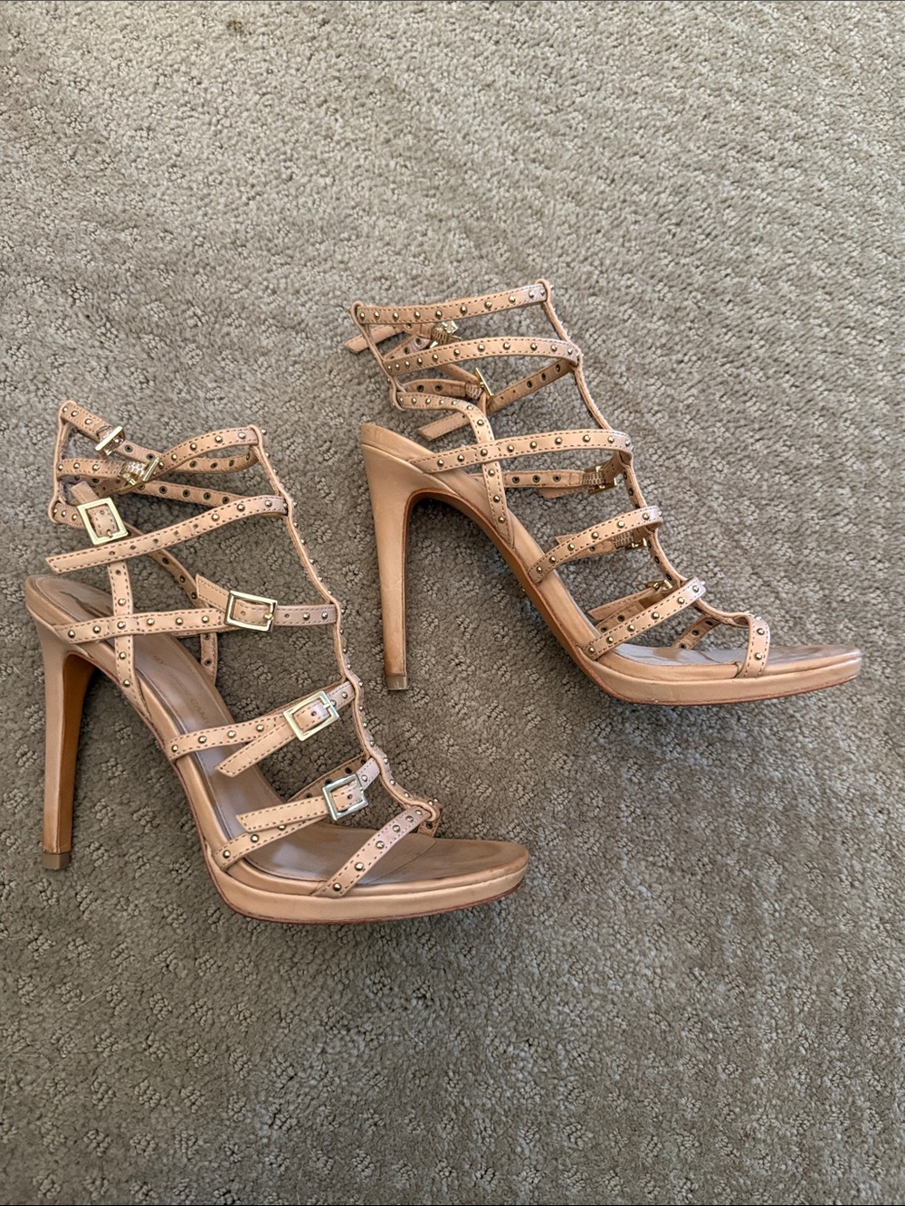 Vince Camuto Studded Strappy High Heel Sandals in Tan